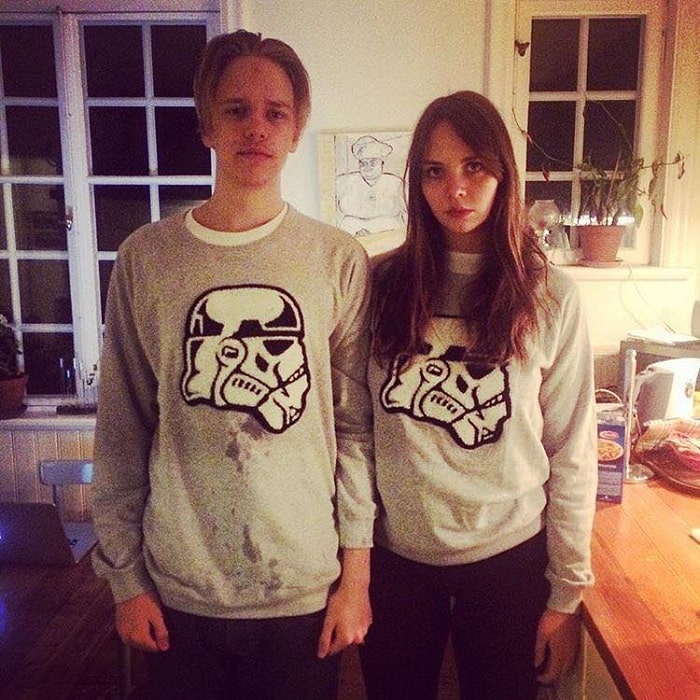 Eija and Valter wearing a same tshirt